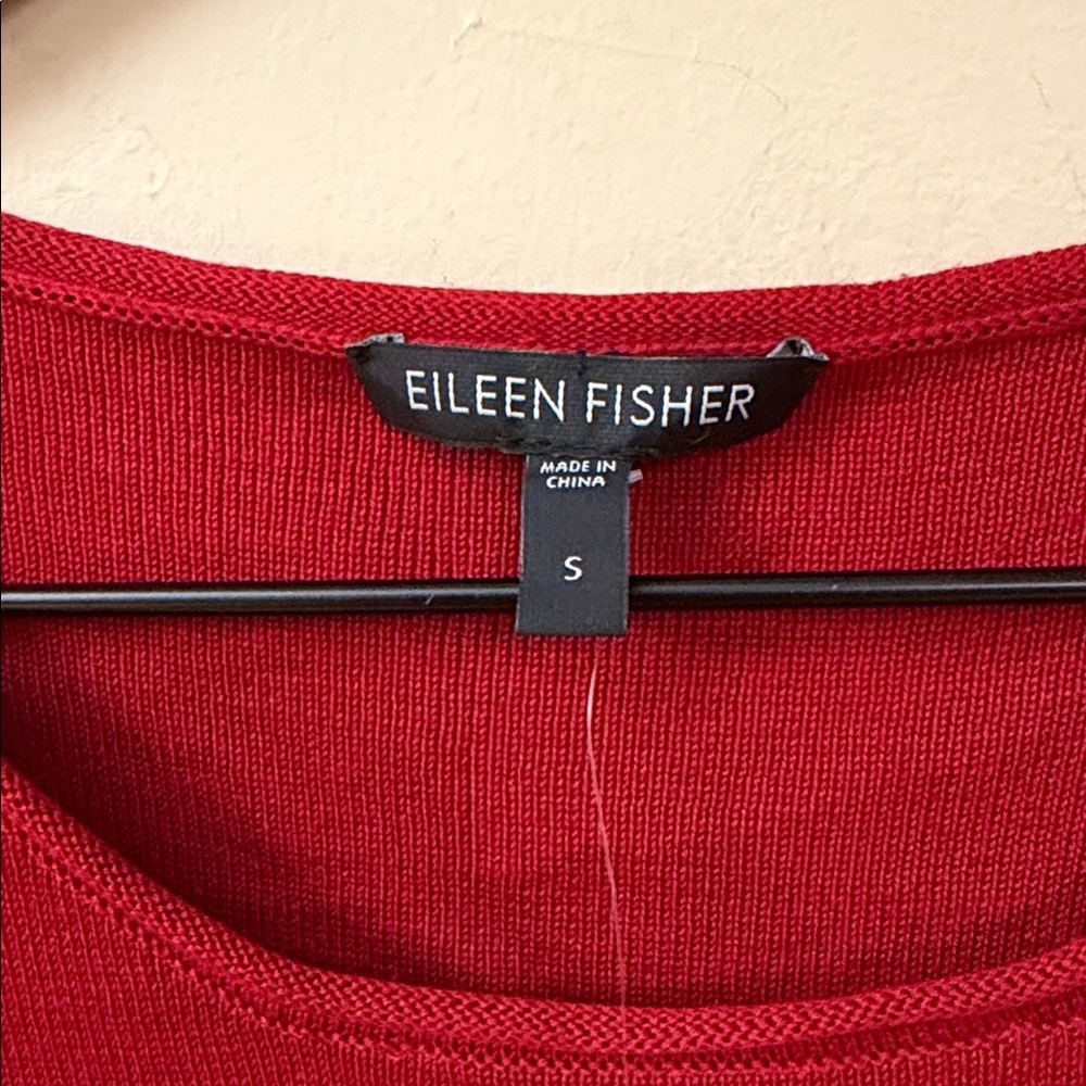 New! Eileen Fisher Silk Blend Stand Up Collar Red Sweater Set - Picture 4 of 8
